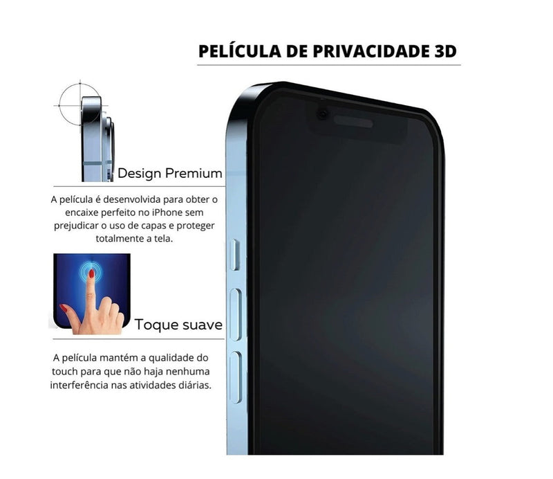 Película 3D Vidro Anti Espião Privacidade iPhone